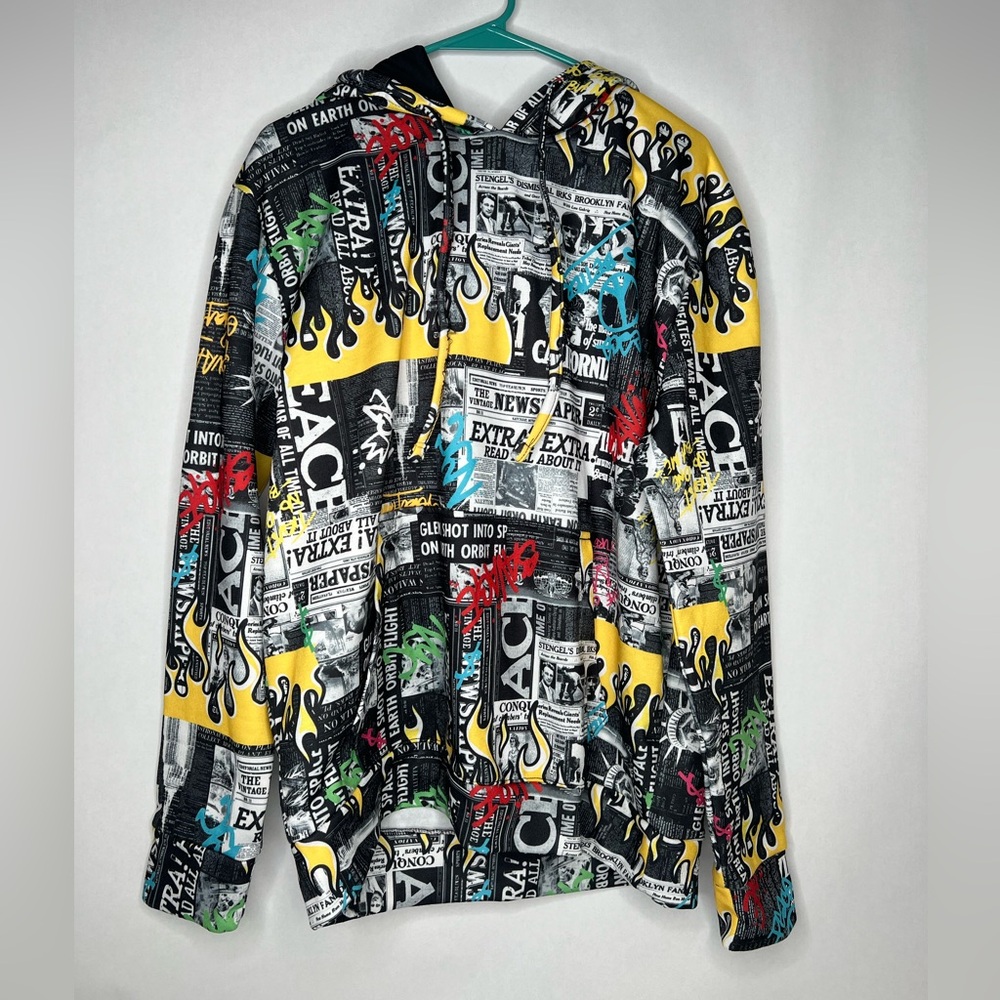 Fresh Prints Of Bel-Air Newspaper Graffiti Pullover Hoodie Colorful Men's Size M